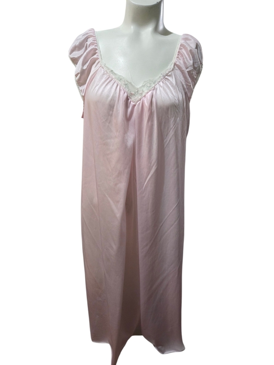Sears Other - Vintage Sears Pink Nylon Nightgown Lace Trim Keyhole Lounge Sleep Dress Women's
